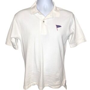 Outer Banks Mens White Pique Polo Shirt Nautical Embroidered Flag Sz S Sailing